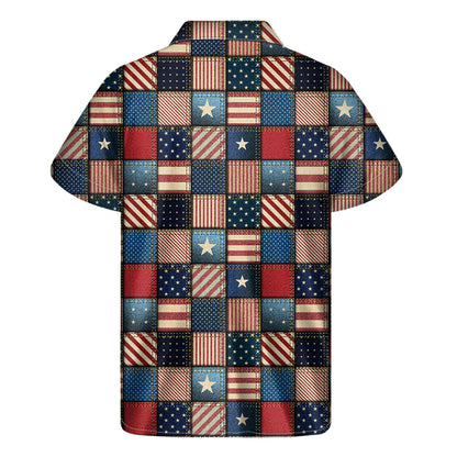 USA Denim Patchwork Pattern Print Men's Short Sleeve Shirt