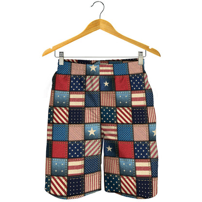 USA Denim Patchwork Pattern Print Men's Shorts
