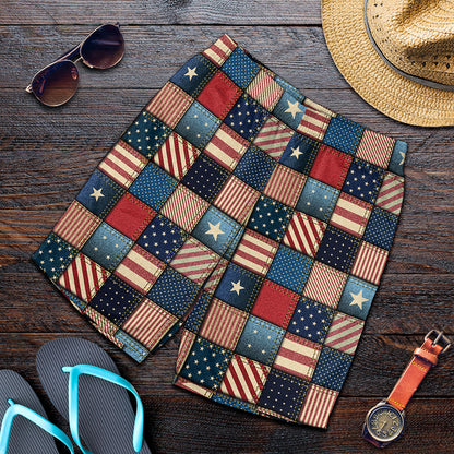 USA Denim Patchwork Pattern Print Men's Shorts
