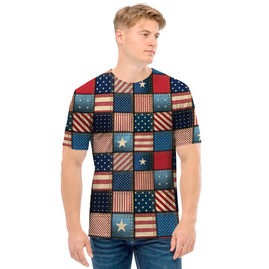 USA Denim Patchwork Pattern Print Men's T-Shirt