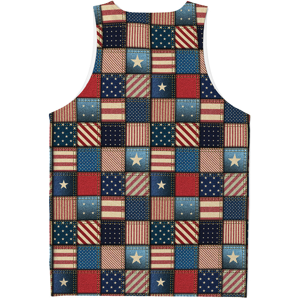 USA Denim Patchwork Pattern Print Men's Tank Top