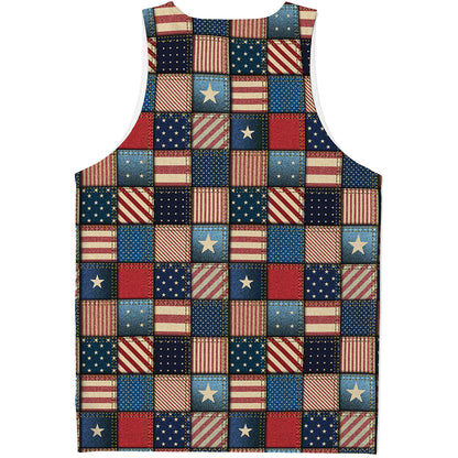 USA Denim Patchwork Pattern Print Men's Tank Top