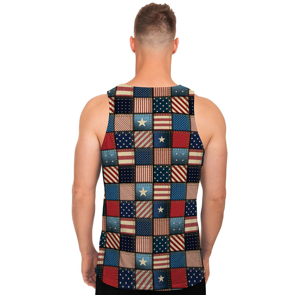 USA Denim Patchwork Pattern Print Men's Tank Top