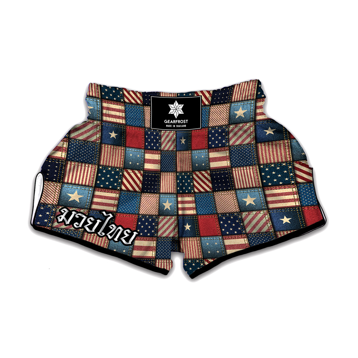 USA Denim Patchwork Pattern Print Muay Thai Boxing Shorts