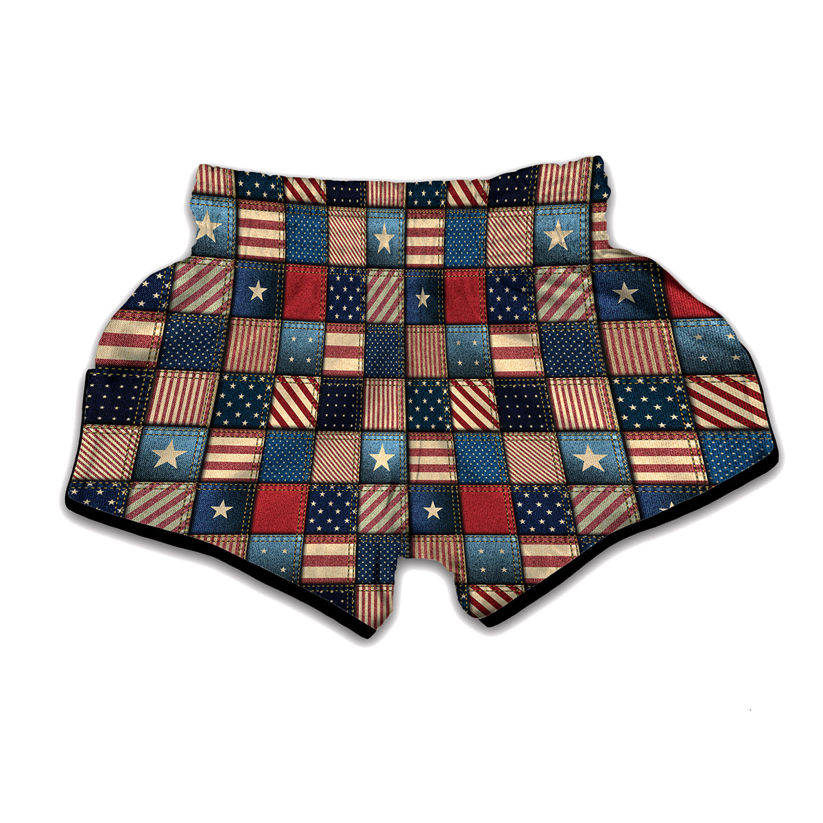 USA Denim Patchwork Pattern Print Muay Thai Boxing Shorts