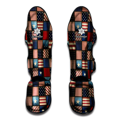 USA Denim Patchwork Pattern Print Muay Thai Shin Guard