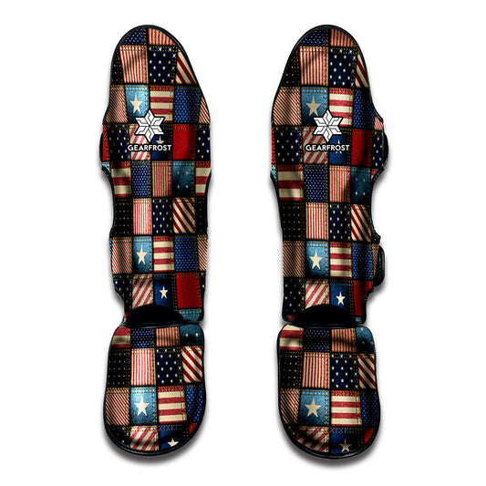 USA Denim Patchwork Pattern Print Muay Thai Shin Guard