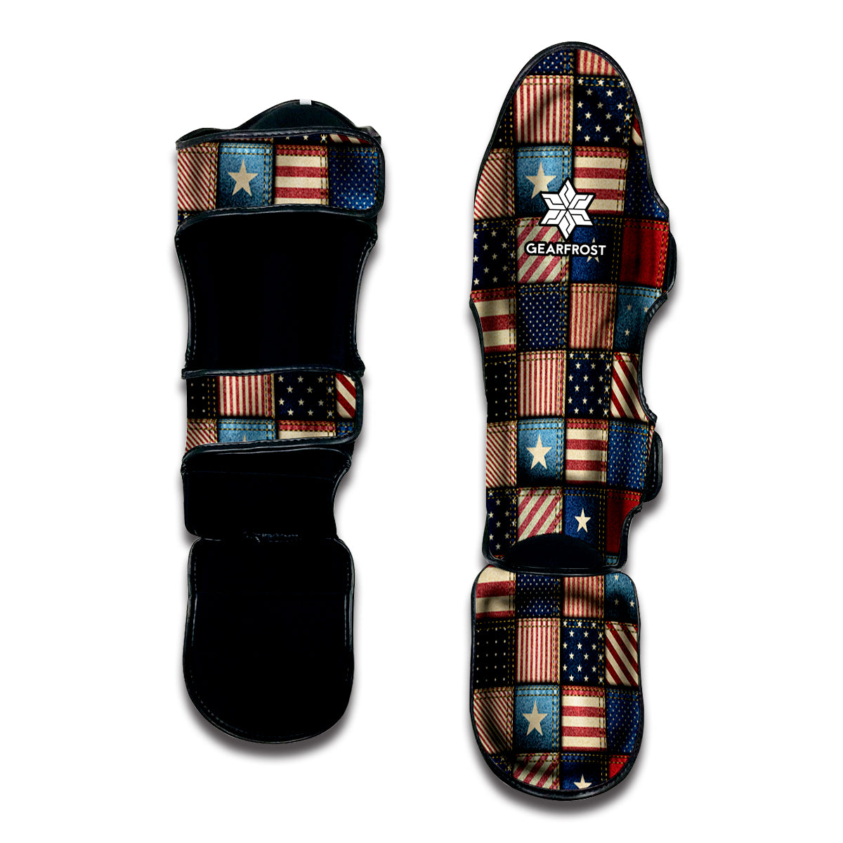 USA Denim Patchwork Pattern Print Muay Thai Shin Guard