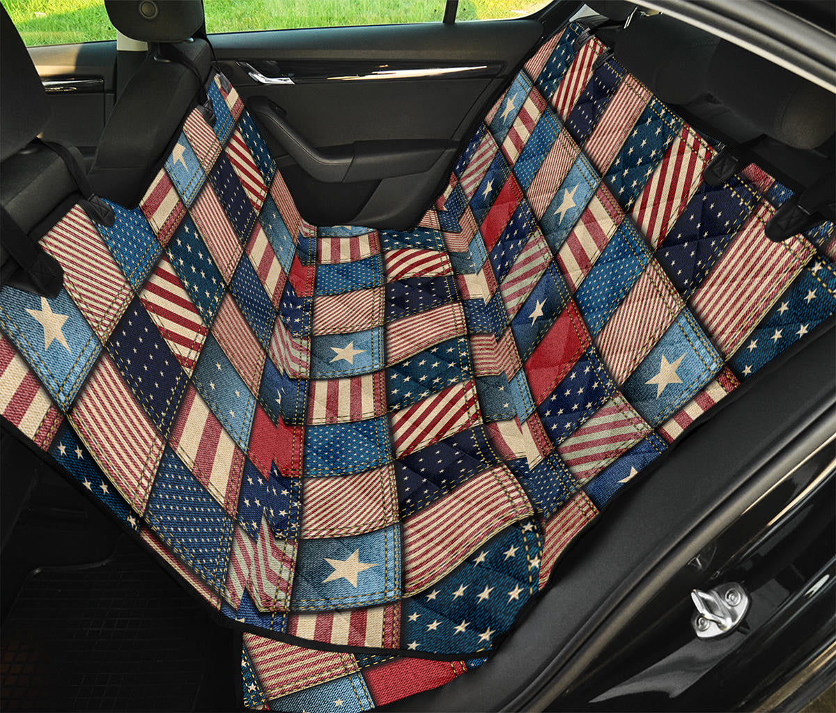 USA Denim Patchwork Pattern Print Pet Car Back Seat Cover