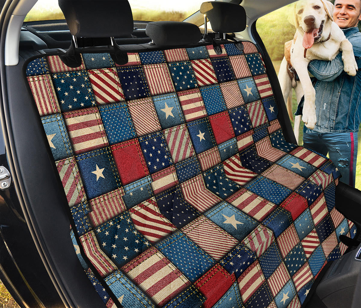 USA Denim Patchwork Pattern Print Pet Car Back Seat Cover