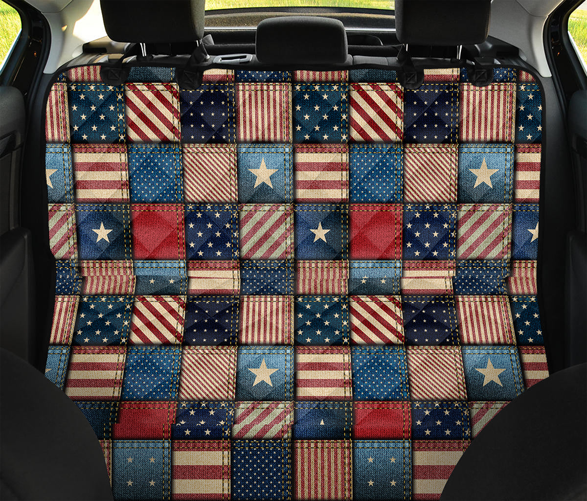 USA Denim Patchwork Pattern Print Pet Car Back Seat Cover