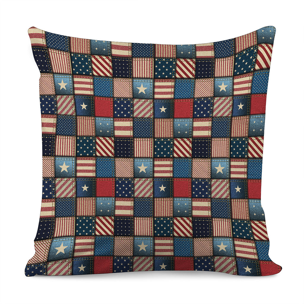 USA Denim Patchwork Pattern Print Pillow Cover