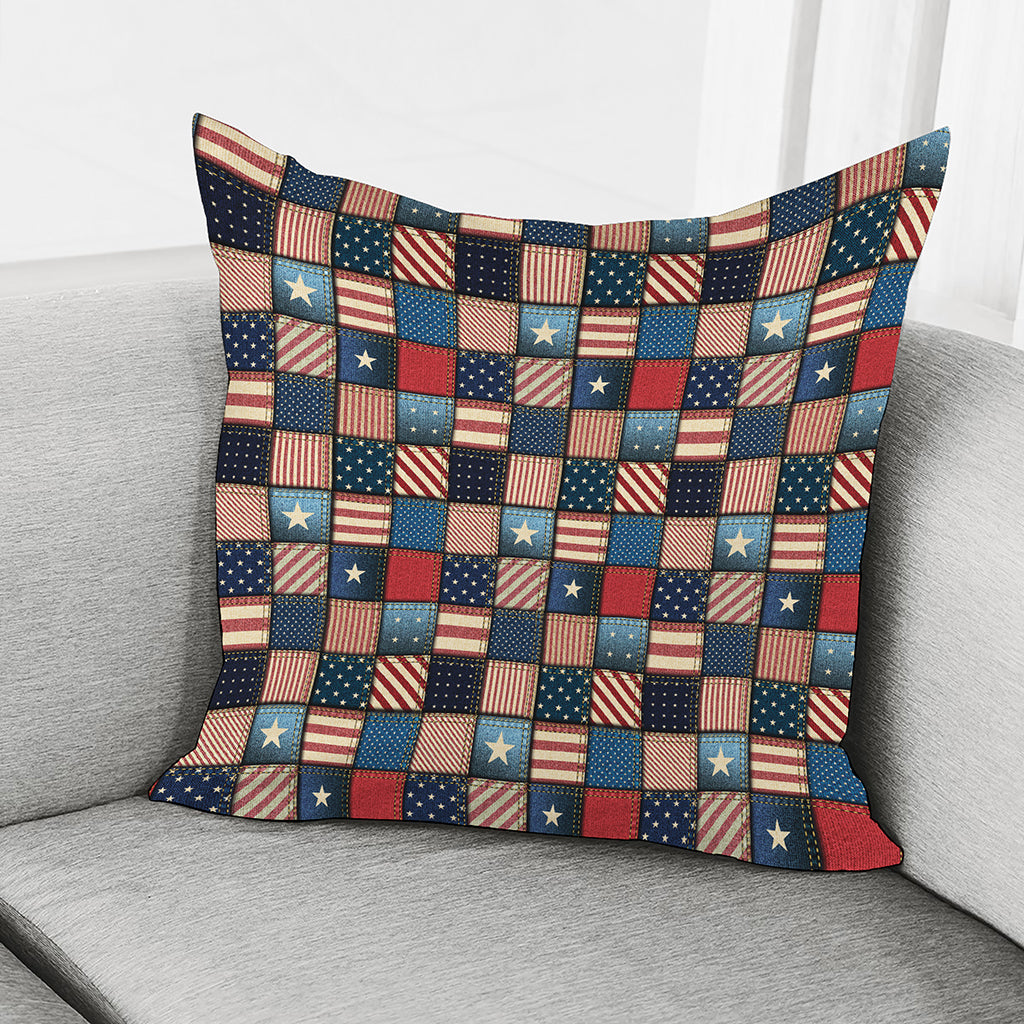 USA Denim Patchwork Pattern Print Pillow Cover