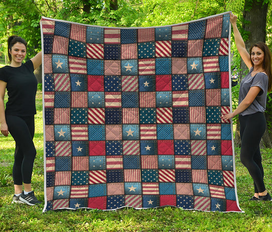 USA Denim Patchwork Pattern Print Quilt