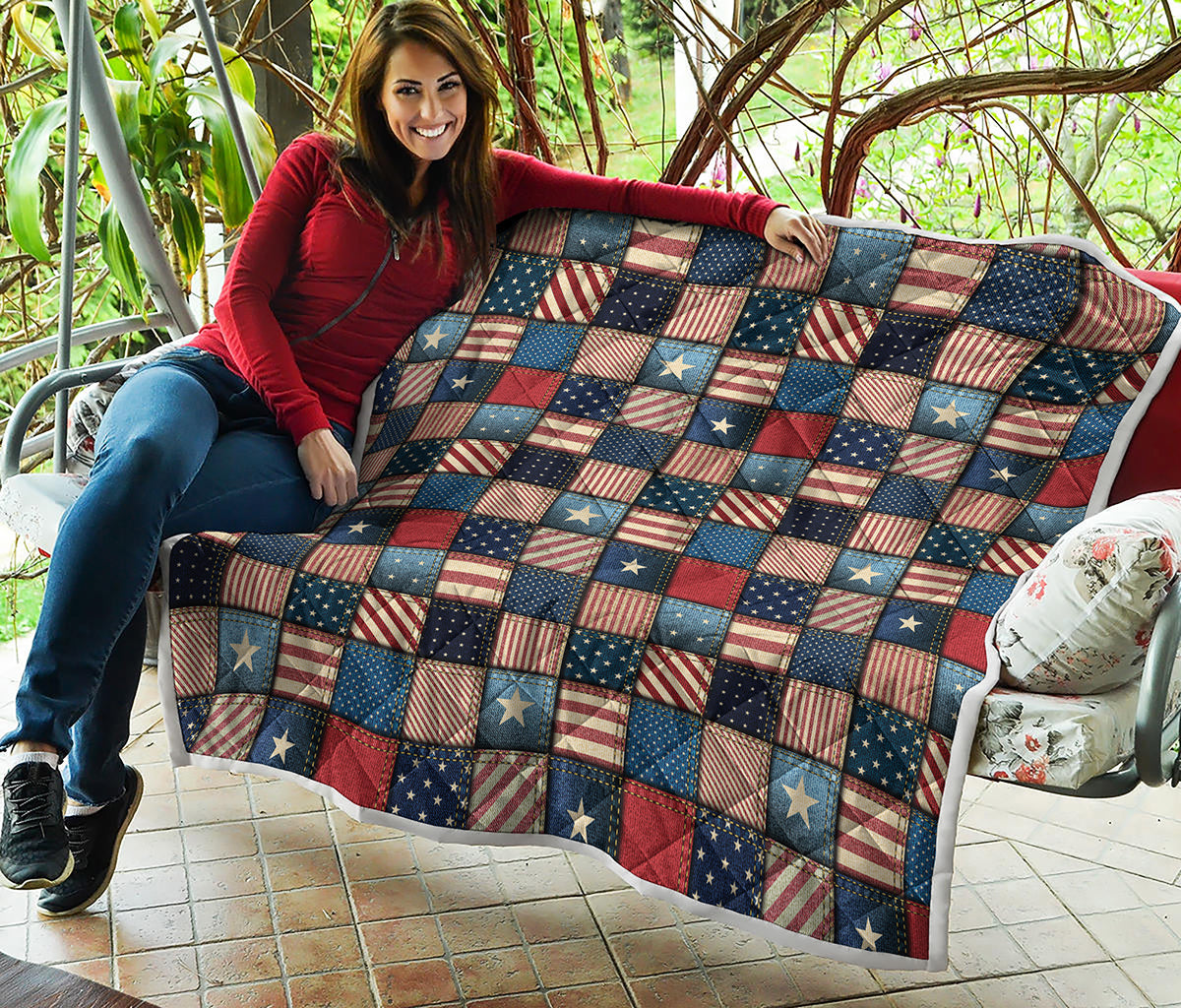 USA Denim Patchwork Pattern Print Quilt