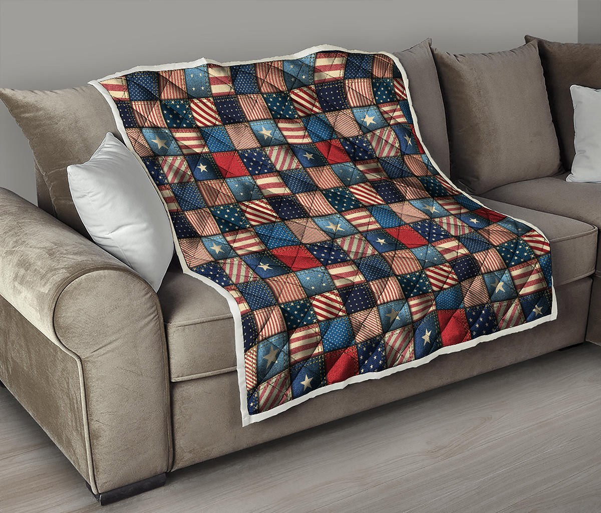 USA Denim Patchwork Pattern Print Quilt