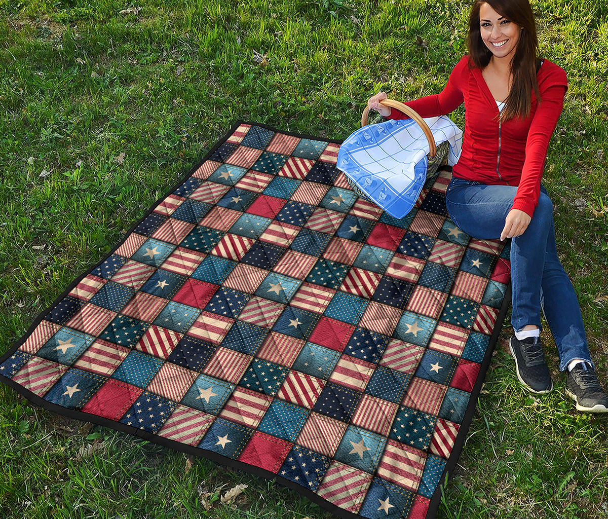 USA Denim Patchwork Pattern Print Quilt