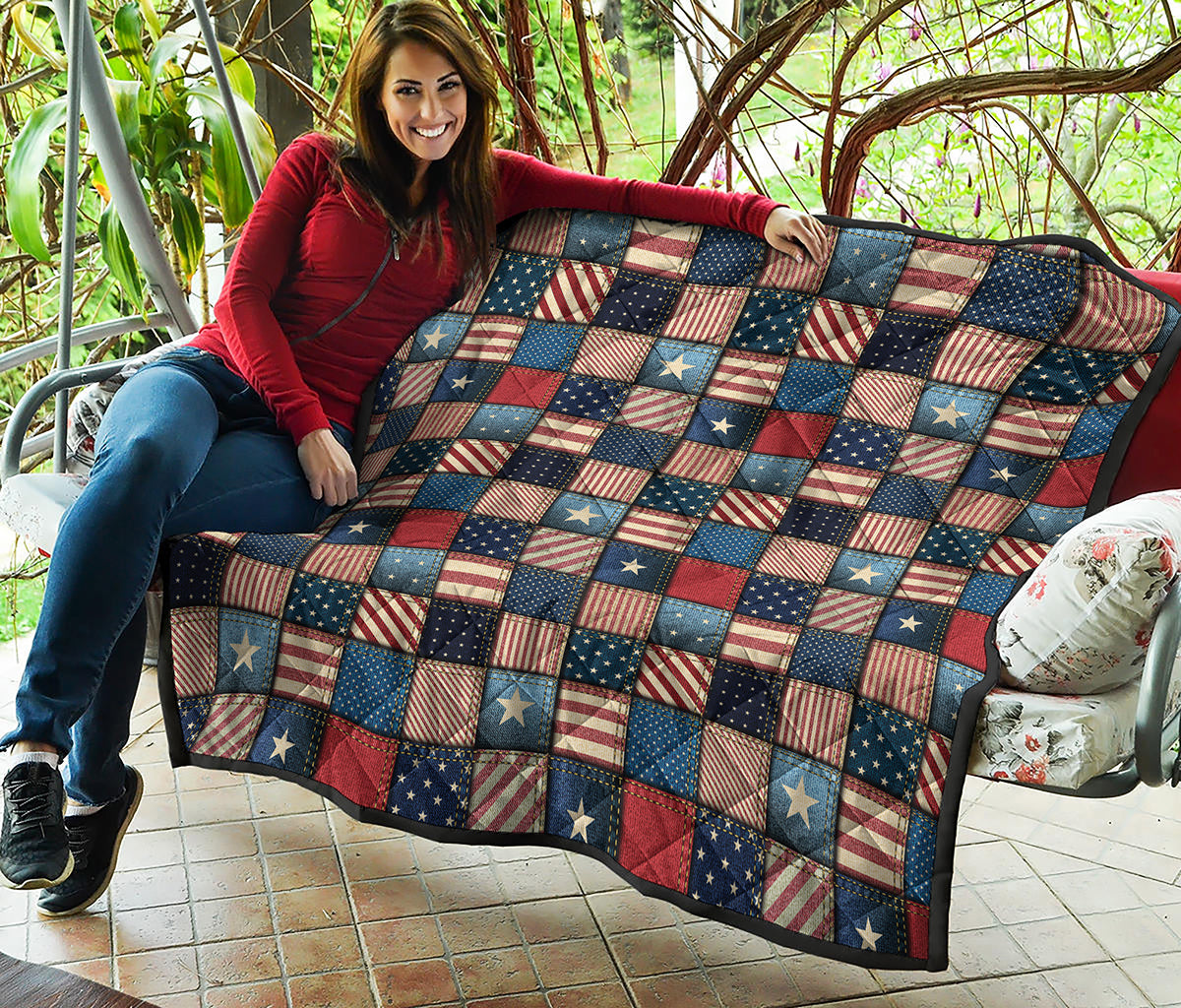 USA Denim Patchwork Pattern Print Quilt