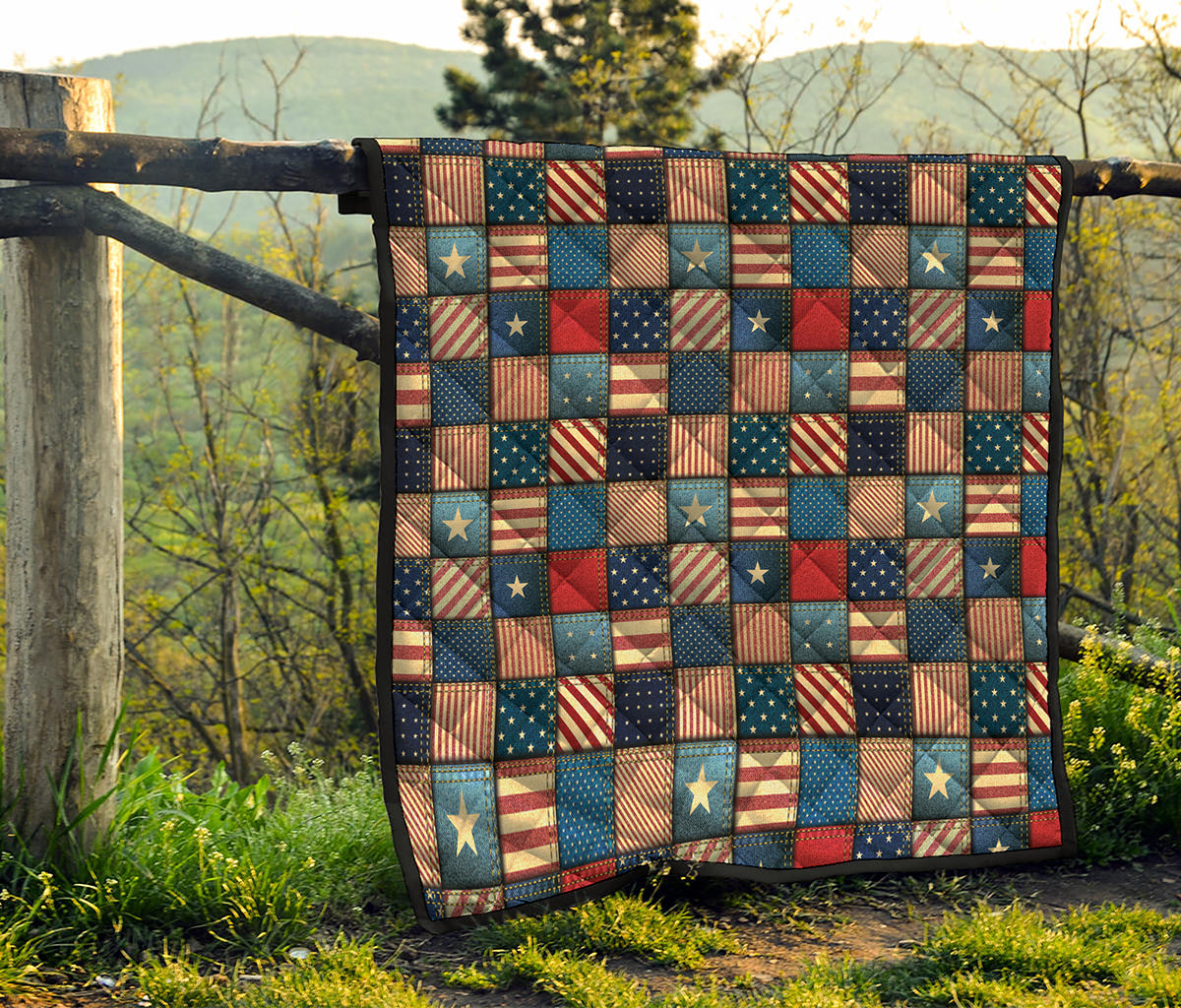 USA Denim Patchwork Pattern Print Quilt