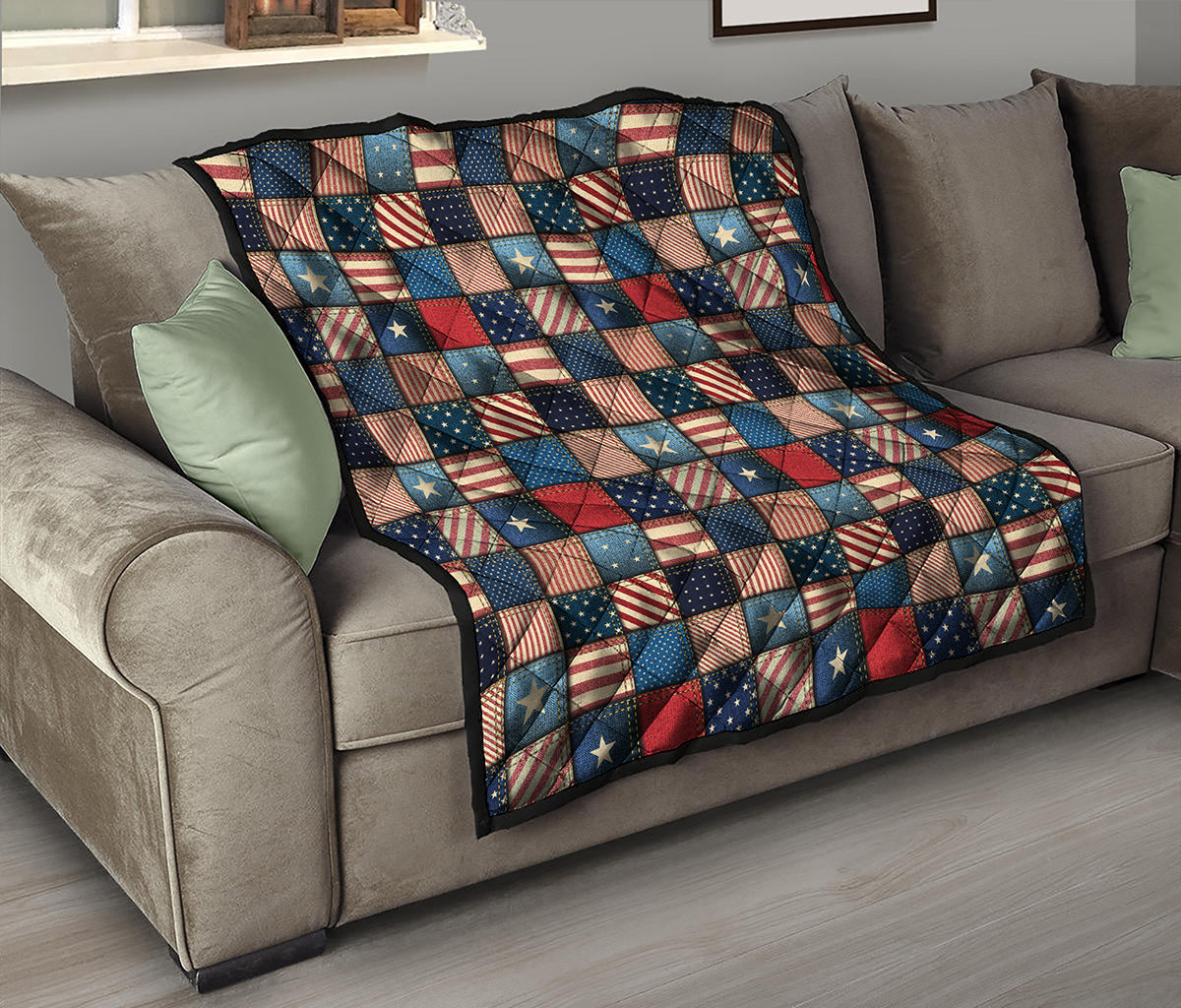 USA Denim Patchwork Pattern Print Quilt
