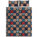 USA Denim Patchwork Pattern Print Quilt Bed Set