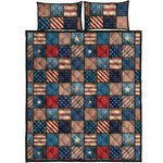 USA Denim Patchwork Pattern Print Quilt Bed Set