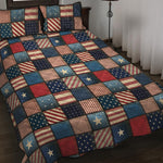 USA Denim Patchwork Pattern Print Quilt Bed Set