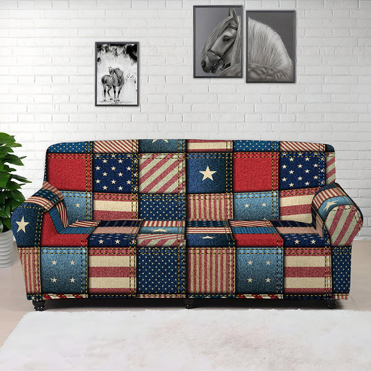 USA Denim Patchwork Pattern Print Sofa Cover
