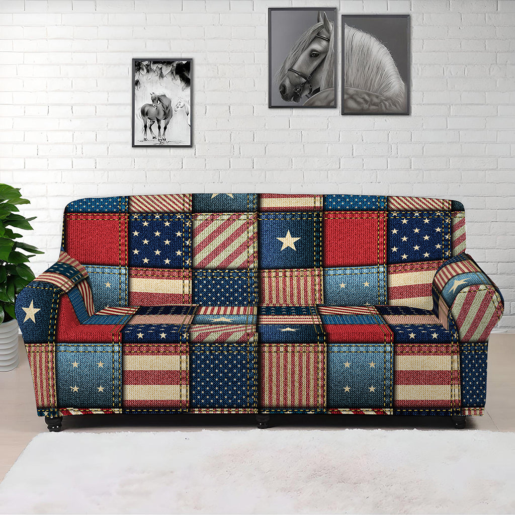 USA Denim Patchwork Pattern Print Sofa Cover