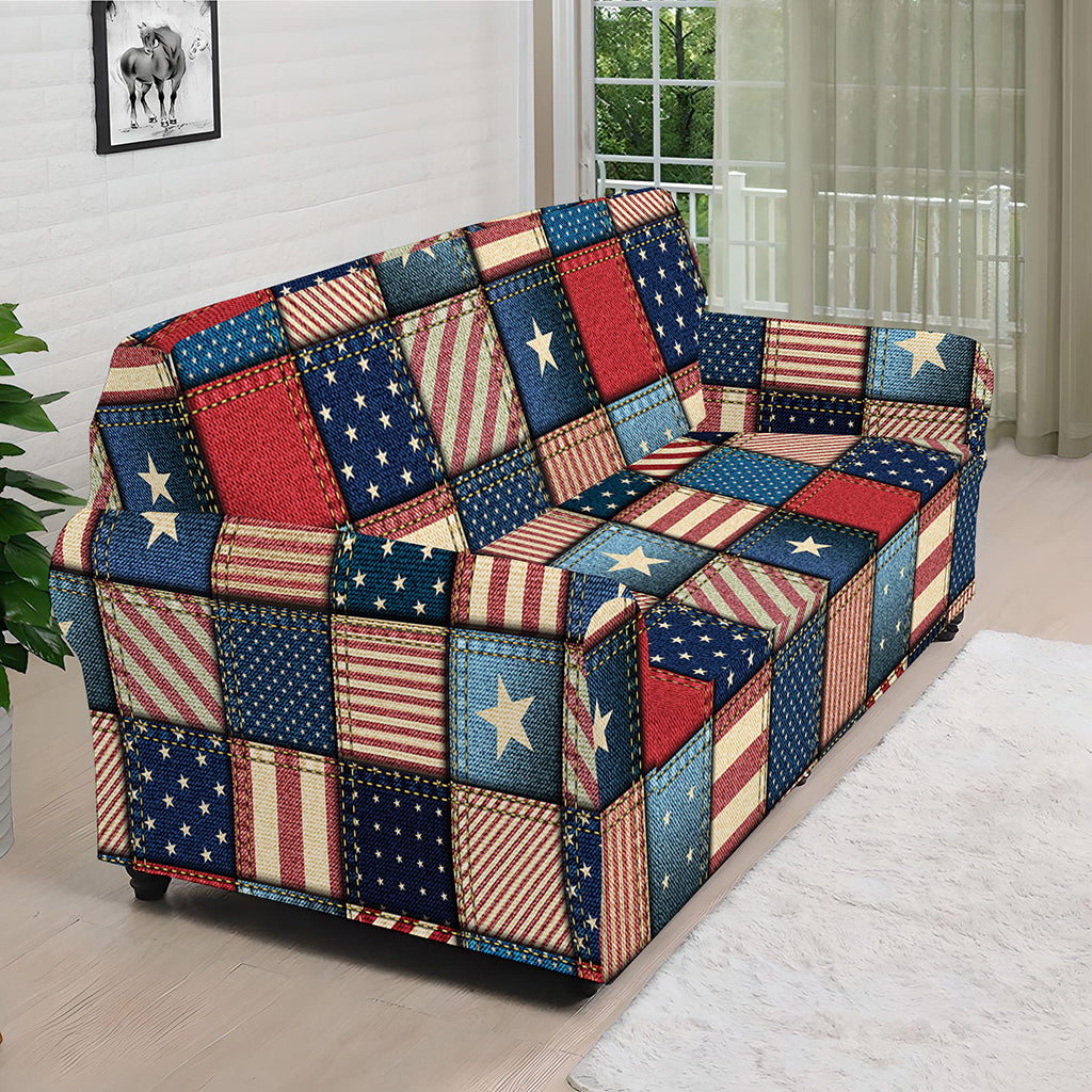 USA Denim Patchwork Pattern Print Sofa Cover