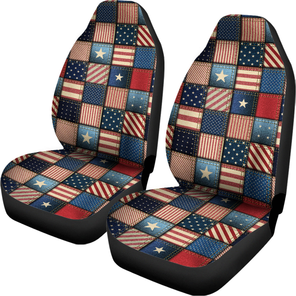USA Denim Patchwork Pattern Print Universal Fit Car Seat Covers