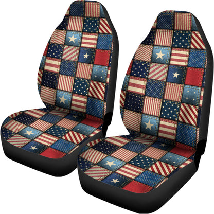 USA Denim Patchwork Pattern Print Universal Fit Car Seat Covers