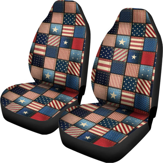 USA Denim Patchwork Pattern Print Universal Fit Car Seat Covers
