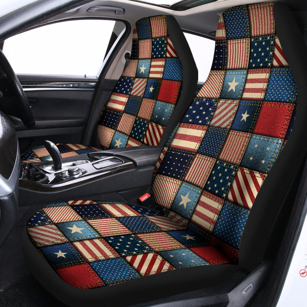 USA Denim Patchwork Pattern Print Universal Fit Car Seat Covers