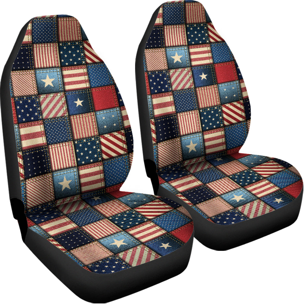USA Denim Patchwork Pattern Print Universal Fit Car Seat Covers