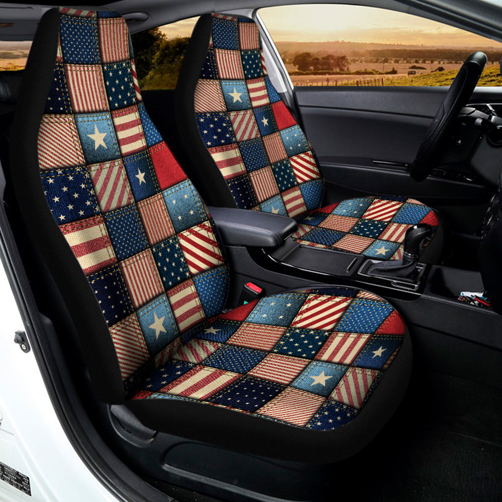 USA Denim Patchwork Pattern Print Universal Fit Car Seat Covers