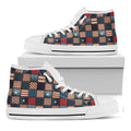 USA Denim Patchwork Pattern Print White High Top Sneakers