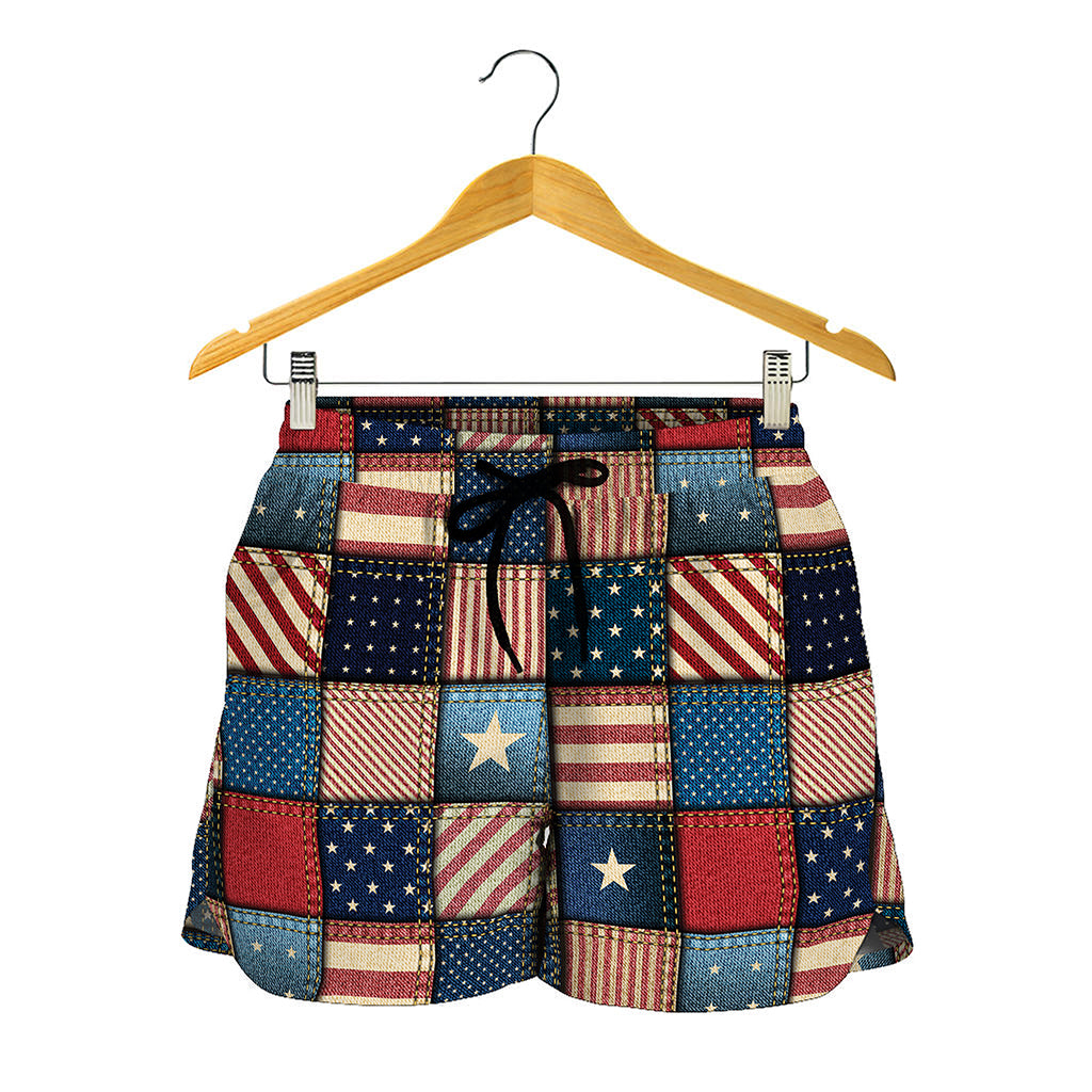 USA Denim Patchwork Pattern Print Women's Shorts