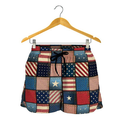 USA Denim Patchwork Pattern Print Women's Shorts
