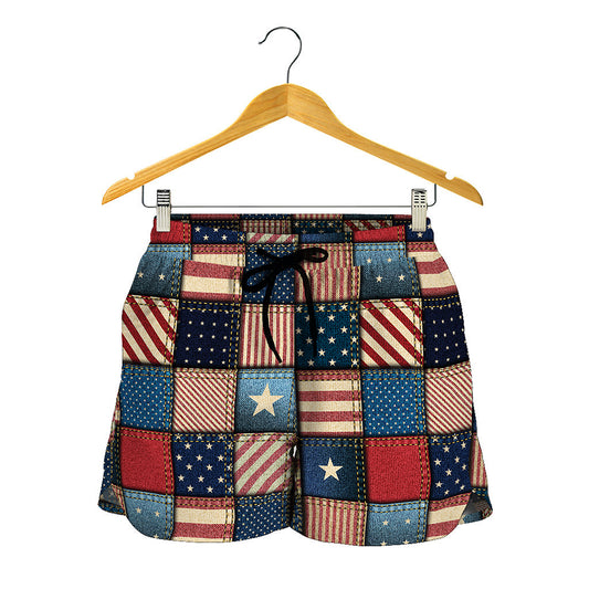 USA Denim Patchwork Pattern Print Women's Shorts