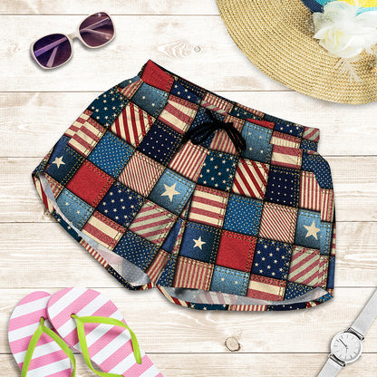 USA Denim Patchwork Pattern Print Women's Shorts