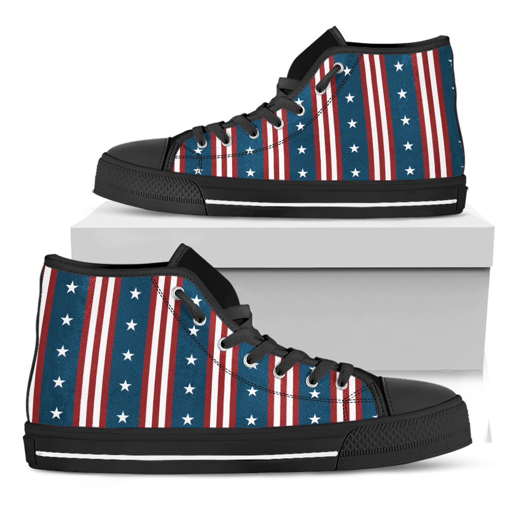 USA Independence Day Pattern Print Black High Top Shoes