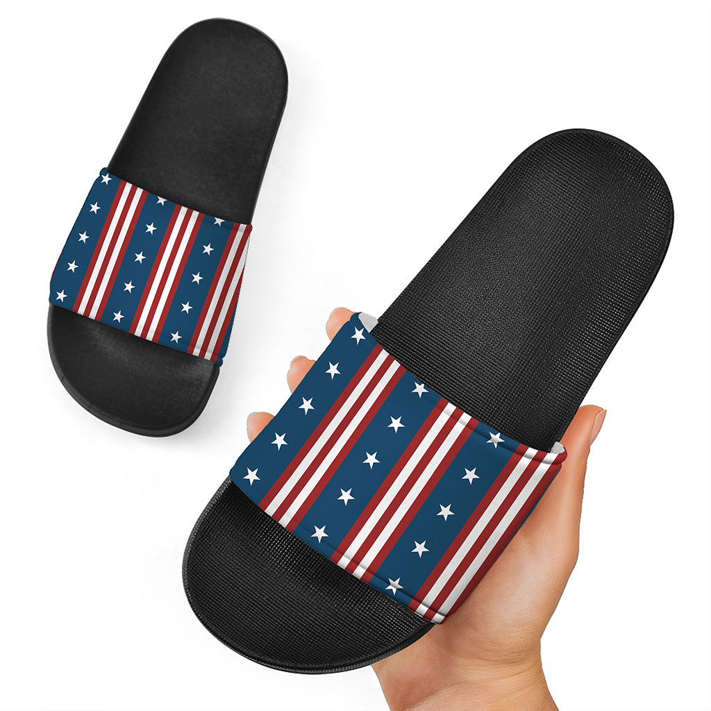 USA Independence Day Pattern Print Black Slide Sandals