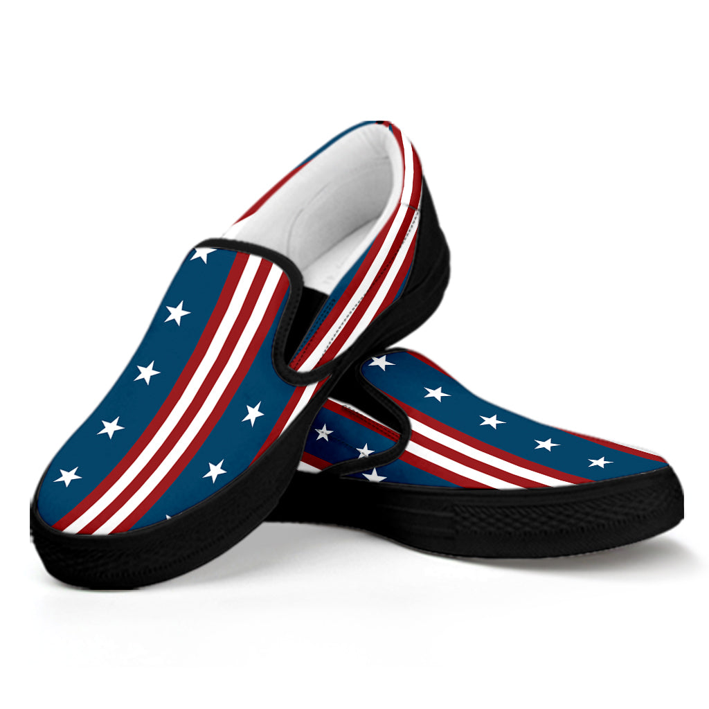 USA Independence Day Pattern Print Black Slip On Shoes