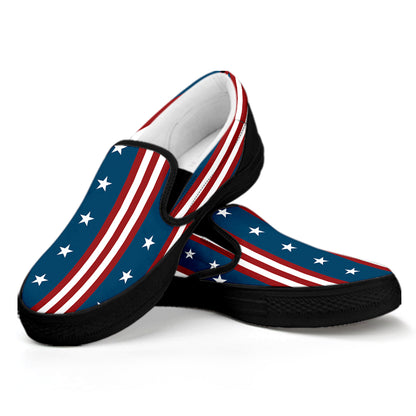 USA Independence Day Pattern Print Black Slip On Shoes