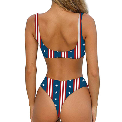 USA Independence Day Pattern Print Front Bow Tie Bikini