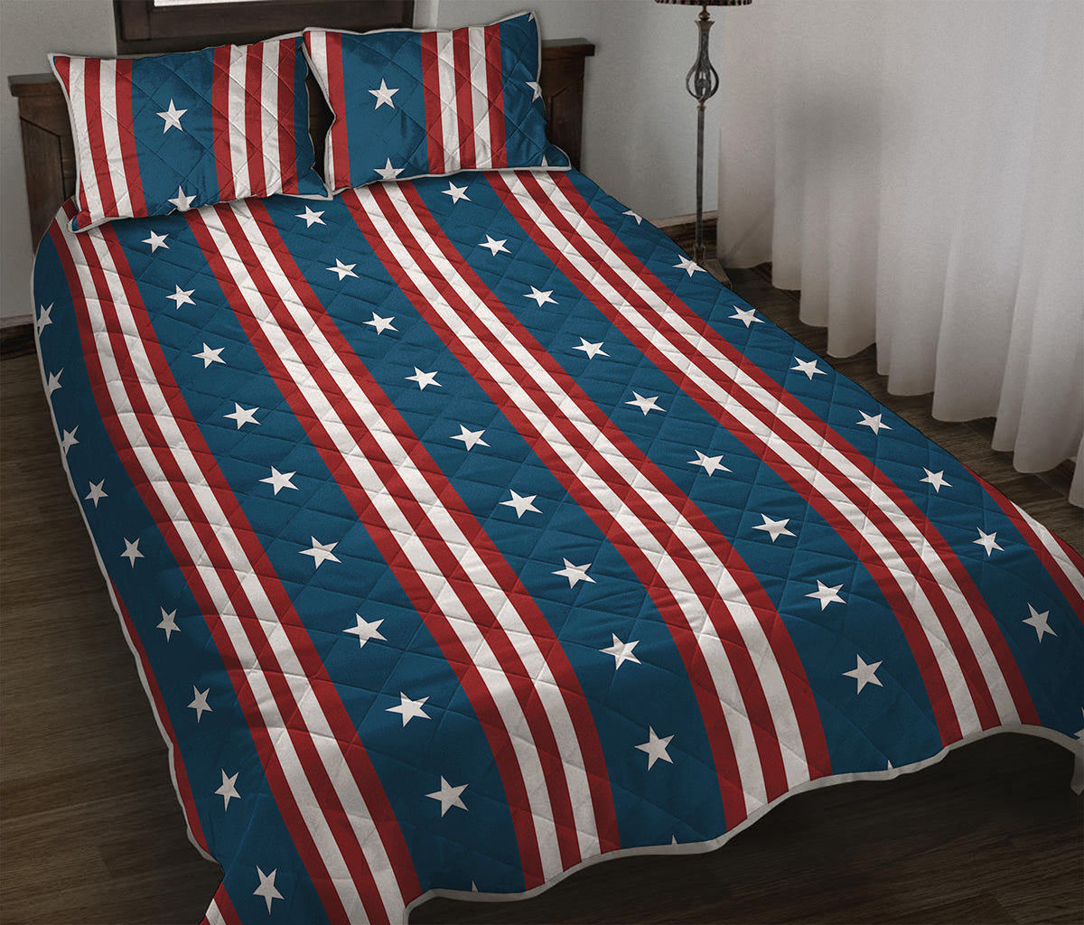 USA Independence Day Pattern Print Quilt Bed Set
