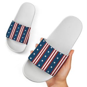 USA Independence Day Pattern Print White Slide Sandals