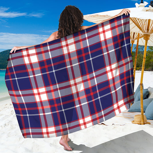 USA Patriotic Plaid Print Beach Sarong Wrap