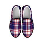 USA Patriotic Plaid Print Black Slip On Shoes
